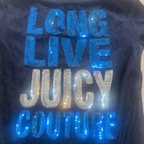 Juicy Couture Pants - Juicy Couture Velour Romper XS Navy Blue Sequin “Long Live Juicy Couture” Y2K